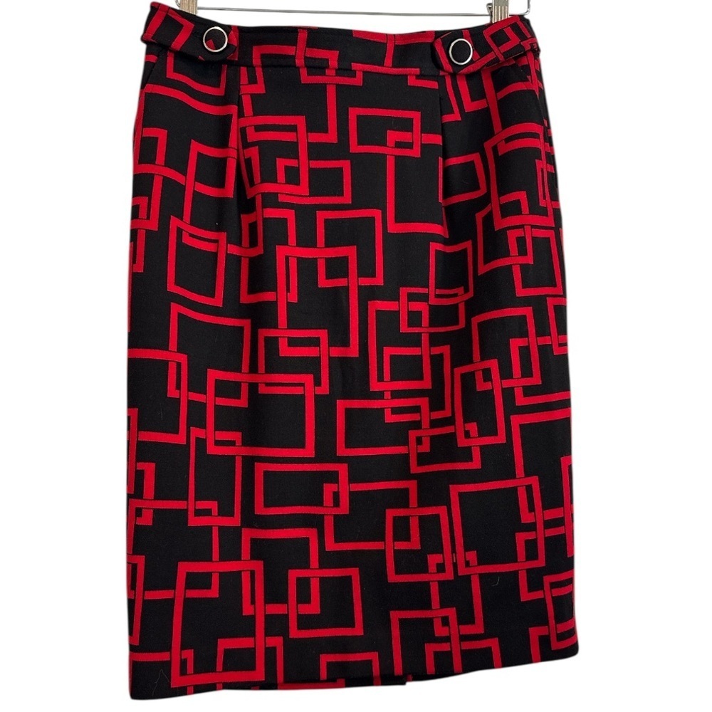 Grace Red and Black Geometric Pencil Skirt Size 8